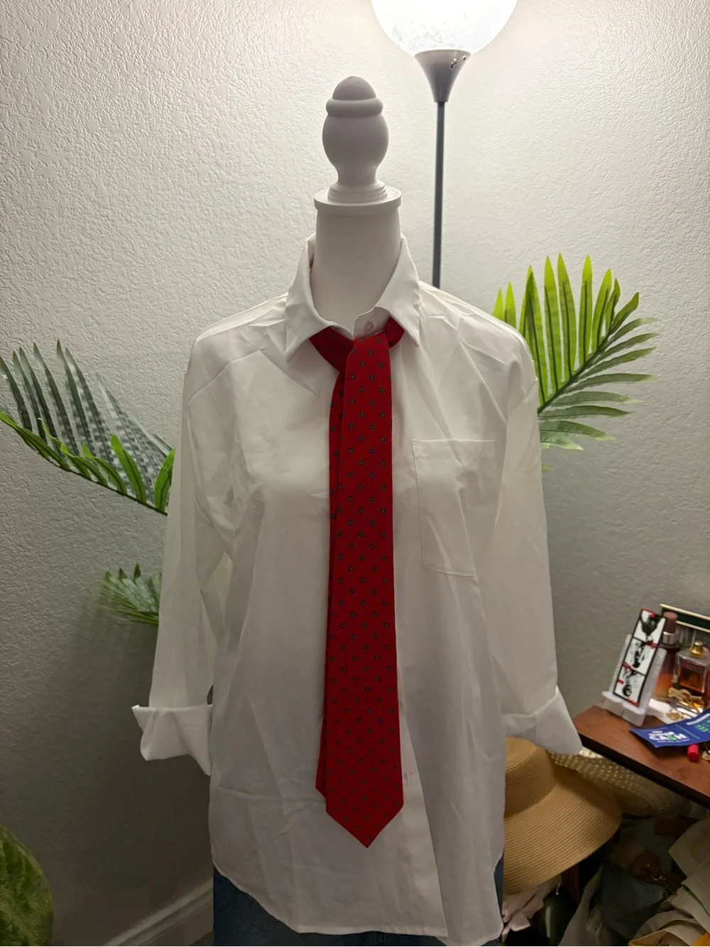 Red Silk Tie with Small Geometric Motif